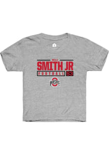 Will Smith Jr. Rally Youth Grey Ohio State Buckeyes NIL Stacked Box Short Sleeve T-Shirt