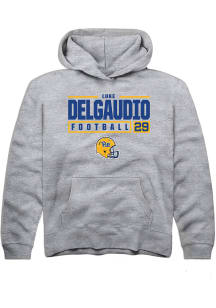 Luke DelGaudio Rally Youth Grey Pitt Panthers NIL Stacked Box Long Sleeve Hooded Sweatshirt