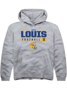 Kyle Louis Rally Youth Grey Pitt Panthers NIL Stacked Box Long Sleeve Hooded Sweatshirt