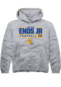 Terrence Enos Jr Rally Youth Grey Pitt Panthers NIL Stacked Box Long Sleeve Hooded Sweatshirt