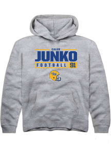 Caleb Junko Rally Youth Grey Pitt Panthers NIL Stacked Box Long Sleeve Hooded Sweatshirt
