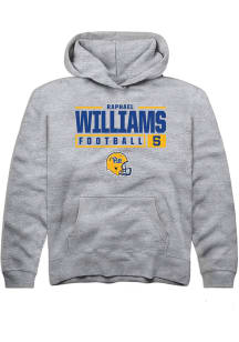 Raphael Williams Rally Youth Grey Pitt Panthers NIL Stacked Box Long Sleeve Hooded Sweatshirt