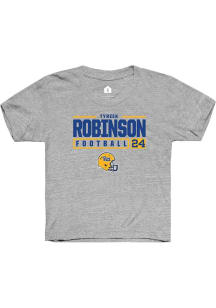 Tyreek Robinson Rally Youth Grey Pitt Panthers NIL Stacked Box Short Sleeve T-Shirt
