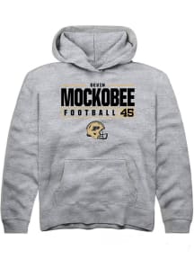 Devin Mockobee Rally Youth Grey Purdue Boilermakers NIL Stacked Box Long Sleeve Hooded Sweatshir..