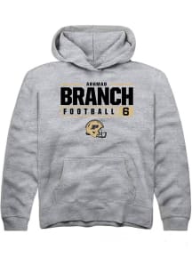 Arhmad Branch Rally Youth Grey Purdue Boilermakers NIL Stacked Box Long Sleeve Hooded Sweatshirt