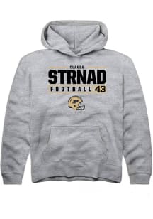 Claude Strnad Rally Youth Grey Purdue Boilermakers NIL Stacked Box Long Sleeve Hooded Sweatshirt