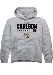Drake Carlson Rally Youth Grey Purdue Boilermakers NIL Stacked Box Long Sleeve Hooded Sweatshirt