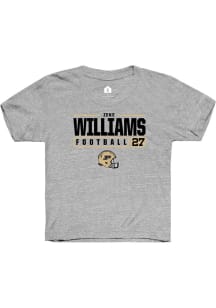 Zeke Williams Rally Youth Grey Purdue Boilermakers NIL Stacked Box Short Sleeve T-Shirt