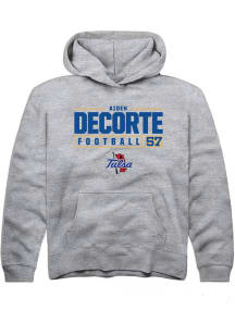 Aiden DeCorte Rally Youth Grey Tulsa Golden Hurricane NIL Stacked Box Long Sleeve Hooded Sweatshir..
