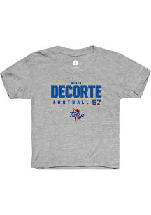 Aiden DeCorte Rally Youth Grey Tulsa Golden Hurricane NIL Stacked Box Short Sleeve T-Shirt