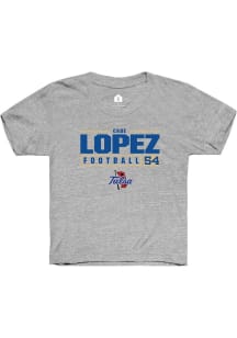 Cade Lopez Rally Youth Grey Tulsa Golden Hurricane NIL Stacked Box Short Sleeve T-Shirt