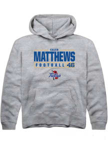 Caleb Matthews Rally Youth Grey Tulsa Golden Hurricane NIL Stacked Box Long Sleeve Hooded Sweatshi..