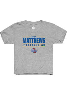 Caleb Matthews Rally Youth Grey Tulsa Golden Hurricane NIL Stacked Box Short Sleeve T-Shirt