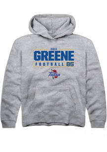 Cole Greene Rally Youth Grey Tulsa Golden Hurricane NIL Stacked Box Long Sleeve Hooded Sweatshirt