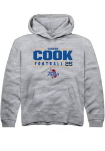 Connor Cook Rally Youth Grey Tulsa Golden Hurricane NIL Stacked Box Long Sleeve Hooded Sweatshir..