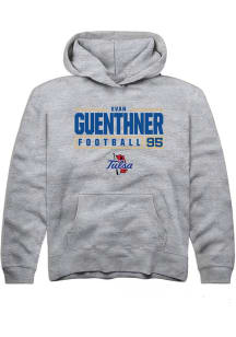 Evan Guenthner Rally Youth Grey Tulsa Golden Hurricane NIL Stacked Box Long Sleeve Hooded Sweatshi..