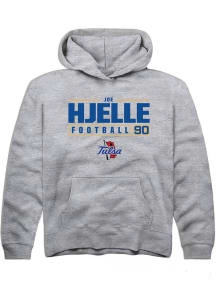 Joe Hjelle Rally Youth Grey Tulsa Golden Hurricane NIL Stacked Box Long Sleeve Hooded Sweatshirt