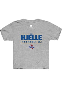 Joe Hjelle Rally Youth Grey Tulsa Golden Hurricane NIL Stacked Box Short Sleeve T-Shirt