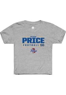 Nathan Price Rally Youth Grey Tulsa Golden Hurricane NIL Stacked Box Short Sleeve T-Shirt