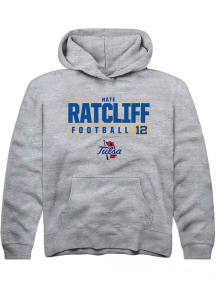 Nate Ratcliff Rally Youth Grey Tulsa Golden Hurricane NIL Stacked Box Long Sleeve Hooded Sweatsh..