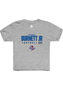 Reynard Burnett jr. Rally Youth Grey Tulsa Golden Hurricane NIL Stacked Box Short Sleeve T-Shirt