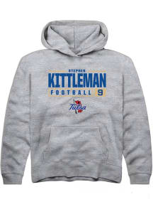 Stephen Kittleman Rally Youth Grey Tulsa Golden Hurricane NIL Stacked Box Long Sleeve Hooded Sweat..