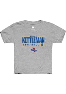 Stephen Kittleman Rally Youth Grey Tulsa Golden Hurricane NIL Stacked Box Short Sleeve T-Shirt