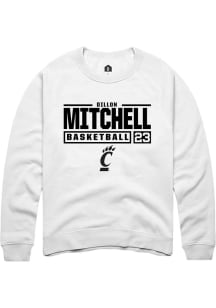 Dillon Mitchell Rally Mens White Cincinnati Bearcats NIL Stacked Box Crew Sweatshirt