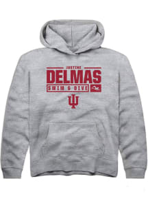 Justine Delmas Rally Youth Grey Indiana Hoosiers NIL Stacked Box Long Sleeve Hooded Sweatshirt