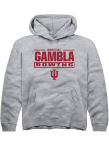 Madeline Gambla Rally Youth Grey Indiana Hoosiers NIL Stacked Box Long Sleeve Hooded Sweatshirt