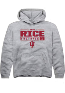 Myles Rice Rally Youth Grey Indiana Hoosiers NIL Stacked Box Long Sleeve Hooded Sweatshirt