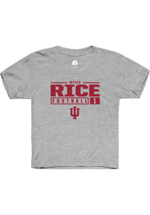 Myles Rice Rally Youth Grey Indiana Hoosiers NIL Stacked Box Graphic Short Sleeve T-Shirt