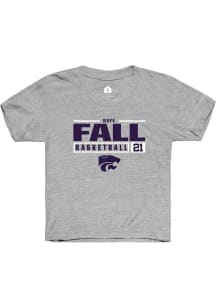 Baye Fall Rally Youth Grey K-State Wildcats NIL Stacked Box Short Sleeve T-Shirt