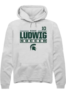 Richie Ludwig Rally Mens White Michigan State Spartans NIL Stacked Box Hooded Sweatshirt