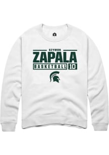 Szymon Zapala Rally Mens White Michigan State Spartans NIL Stacked Box Crew Sweatshirt