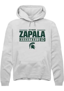 Szymon Zapala Rally Mens White Michigan State Spartans NIL Stacked Box Hooded Sweatshirt