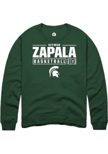 Szymon Zapala Rally Mens Green Michigan State Spartans NIL Stacked Box Crew Sweatshirt