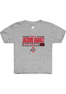 Arella Jacome Agnalt Rally Youth Grey Ohio State Buckeyes NIL Stacked Box Short Sleeve T-Shirt