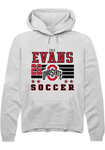 Cole Evans Rally Mens White Ohio State Buckeyes NIL Striped Hooded Sweatshirt