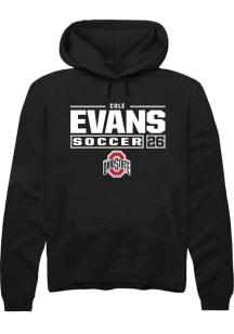 Cole Evans Rally Mens Black Ohio State Buckeyes NIL Stacked Box Hooded Sweatshirt