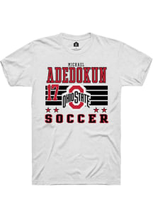 Michael Adedokun White Ohio State Buckeyes NIL Striped Short Sleeve T Shirt