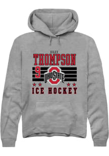 Riley Thompson Rally Mens Grey Ohio State Buckeyes NIL Striped Hooded Sweatshirt