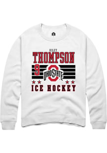 Riley Thompson Rally Mens White Ohio State Buckeyes NIL Striped Crew Sweatshirt