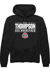 Riley Thompson Rally Mens Black Ohio State Buckeyes NIL Stacked Box Hooded Sweatshirt