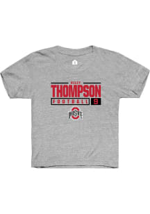 Riley Thompson Rally Youth Grey Ohio State Buckeyes NIL Stacked Box Short Sleeve T-Shirt