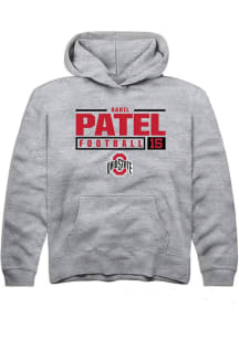 Sahil Patel Rally Youth Grey Ohio State Buckeyes NIL Stacked Box Long Sleeve Hooded Sweatshirt