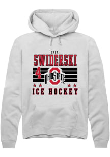 Sara Swiderski Rally Mens White Ohio State Buckeyes NIL Striped Hooded Sweatshirt