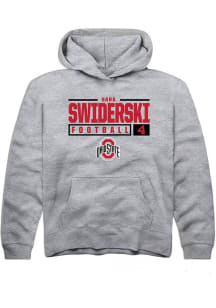 Sara Swiderski Rally Youth Grey Ohio State Buckeyes NIL Stacked Box Long Sleeve Hooded Sweatshir..