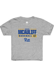 Daniel McAuliff Rally Youth Grey Pitt Panthers NIL Stacked Box Short Sleeve T-Shirt