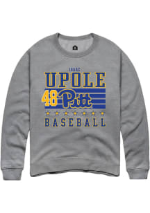 Isaac Upole Rally Mens Grey Pitt Panthers NIL Striped Crew Sweatshirt